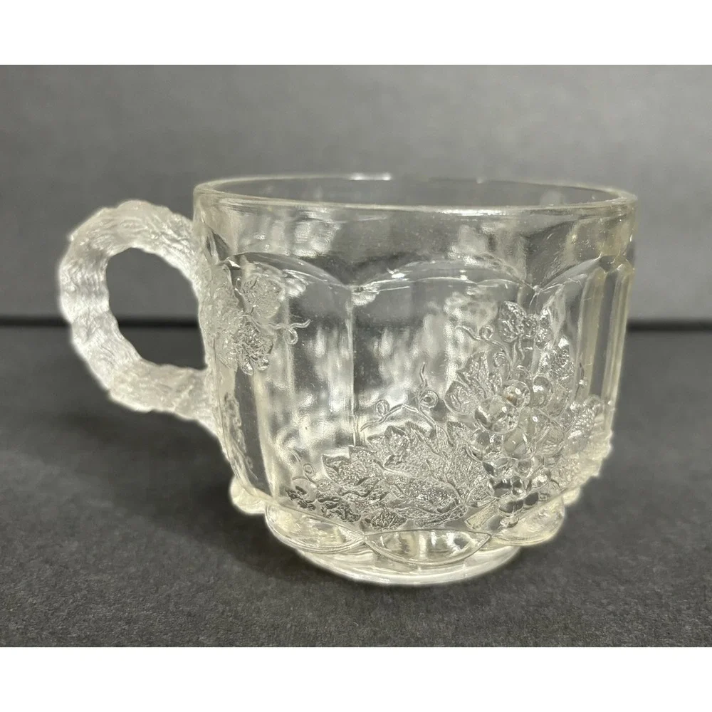 4 L G Wright Glass Panel Grape Punch Cup Clear Pressed Glass Vintage MCM
